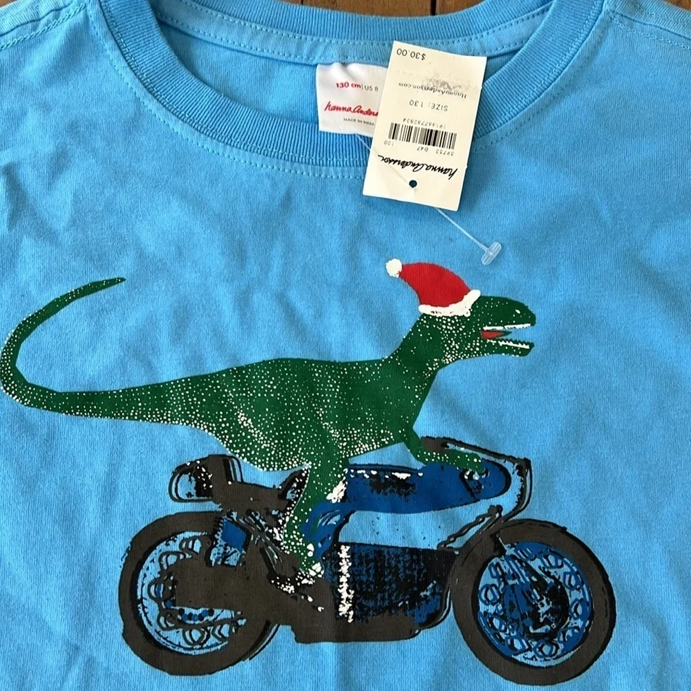 Hanna andersson motorcycle dinosaur Santa tee nwt